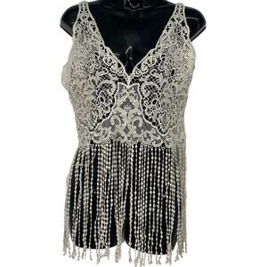 Cream Lace Top with Fringe